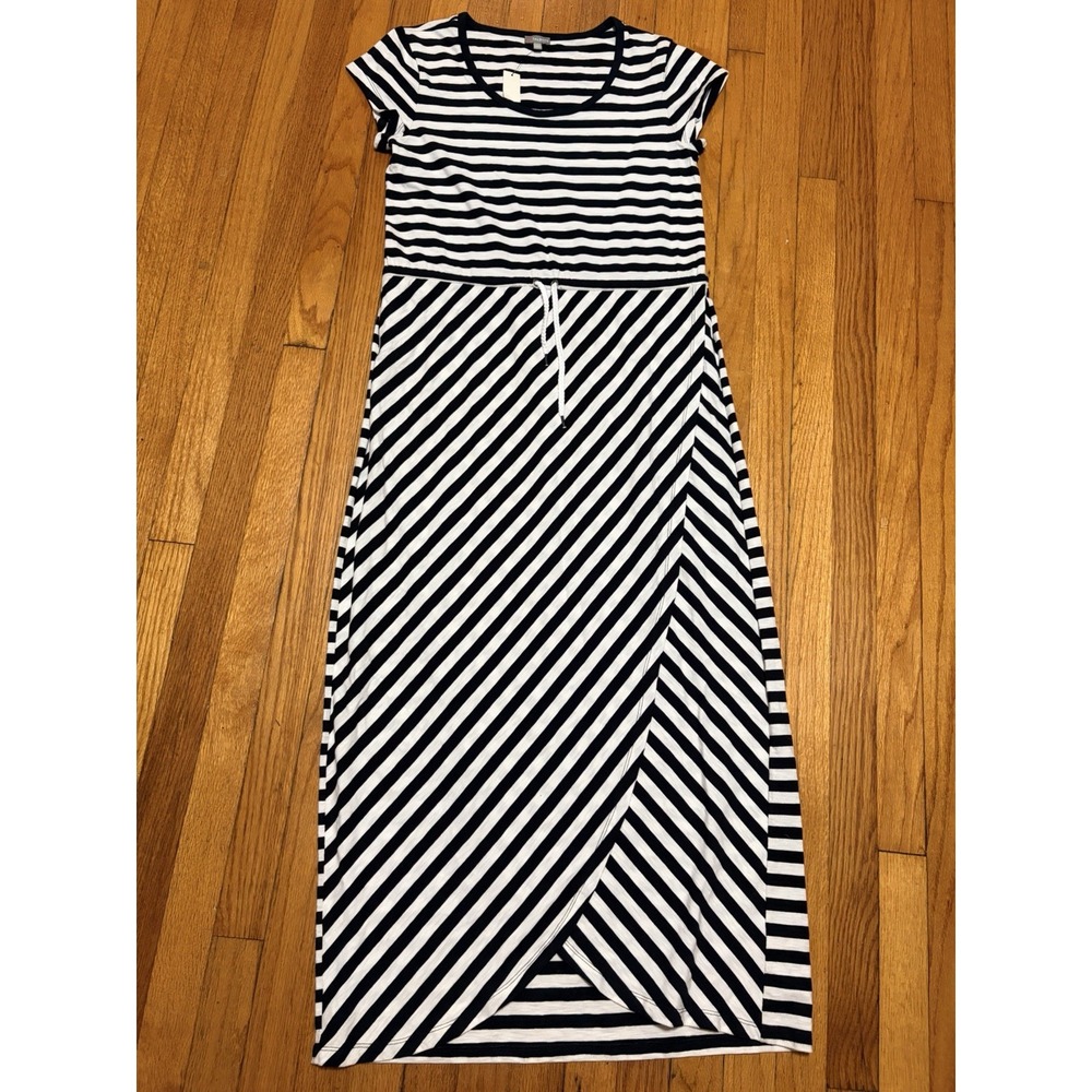 Talbots Stretch Maxi Dress Womens Large Black White Striped Scoop Neck